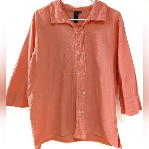 Focus Casual Life Preshrunk Cotton Blouse Pink Salmon‎ Button Front Large